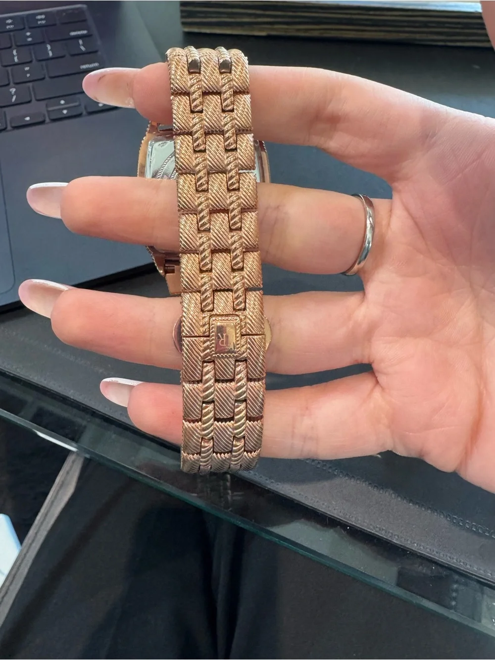 New Judith Ripka Rose-Gold Tone Lexington Cushion Watch MOP tone dial